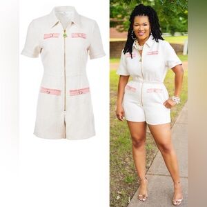 IVY STOREHOUSE WHITE/PINK TWEED ROMPER. PEARL EMBELLISHMENTS, ZIP FRONT, XXL AKA